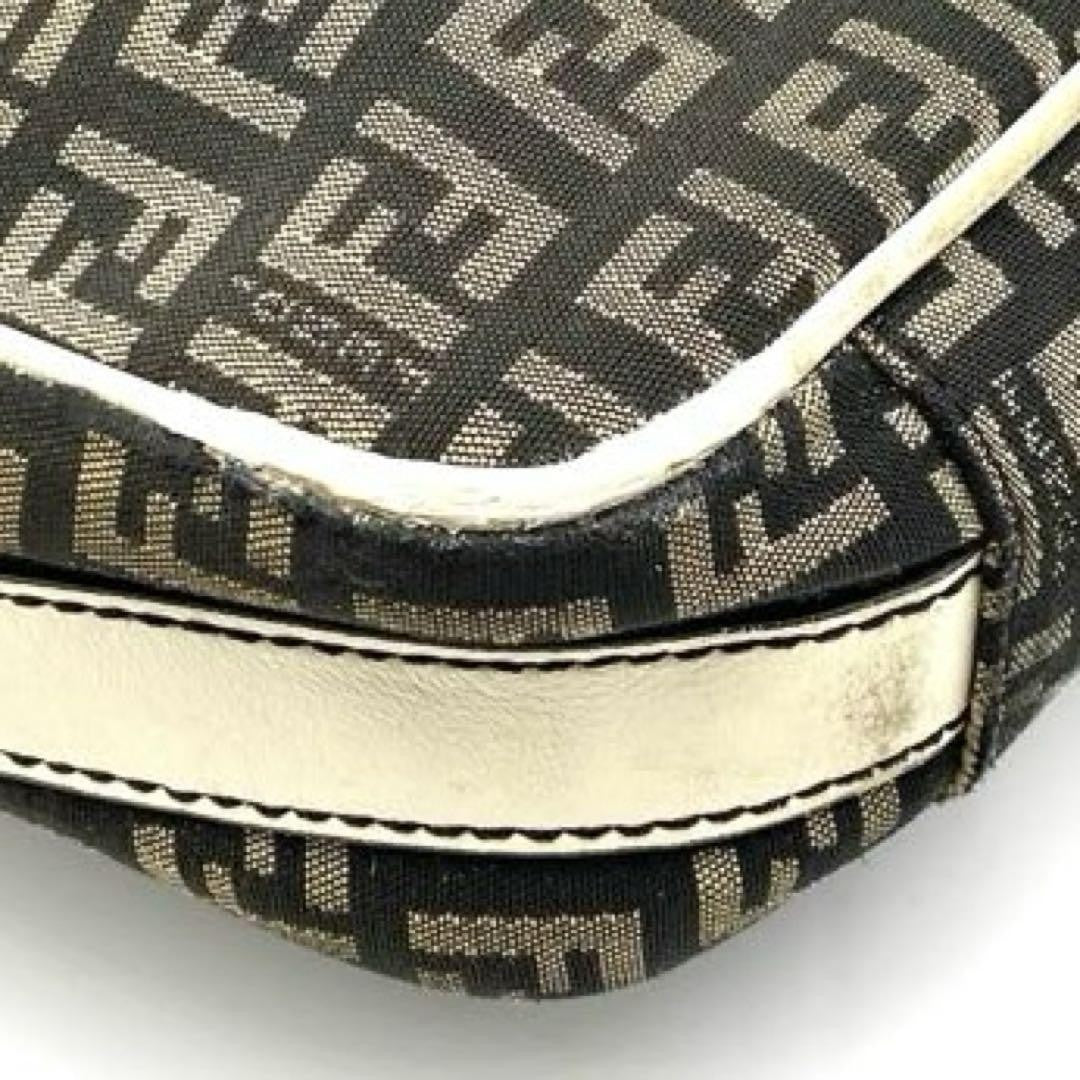 FENDI Shoulder Bag Purse FF Zucca Canvas Nylon Leather Brown Authentic
