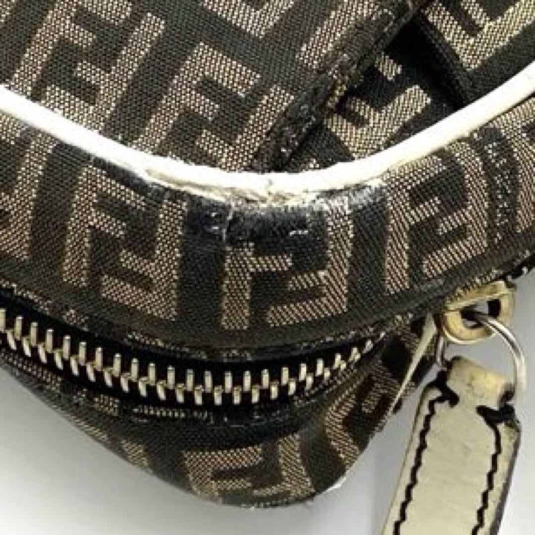 FENDI Shoulder Bag Purse FF Zucca Canvas Nylon Leather Brown Authentic