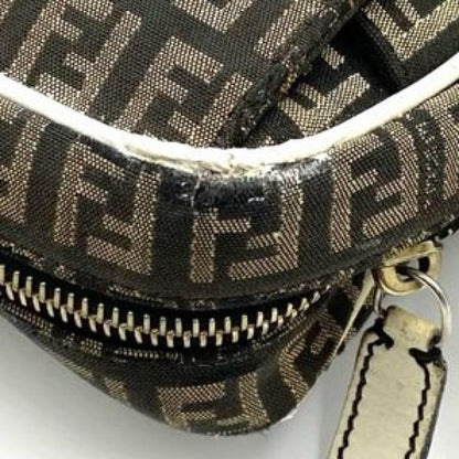 FENDI Shoulder Bag Purse FF Zucca Canvas Nylon Leather Brown Authentic