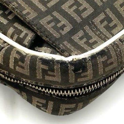 FENDI Shoulder Bag Purse FF Zucca Canvas Nylon Leather Brown Authentic
