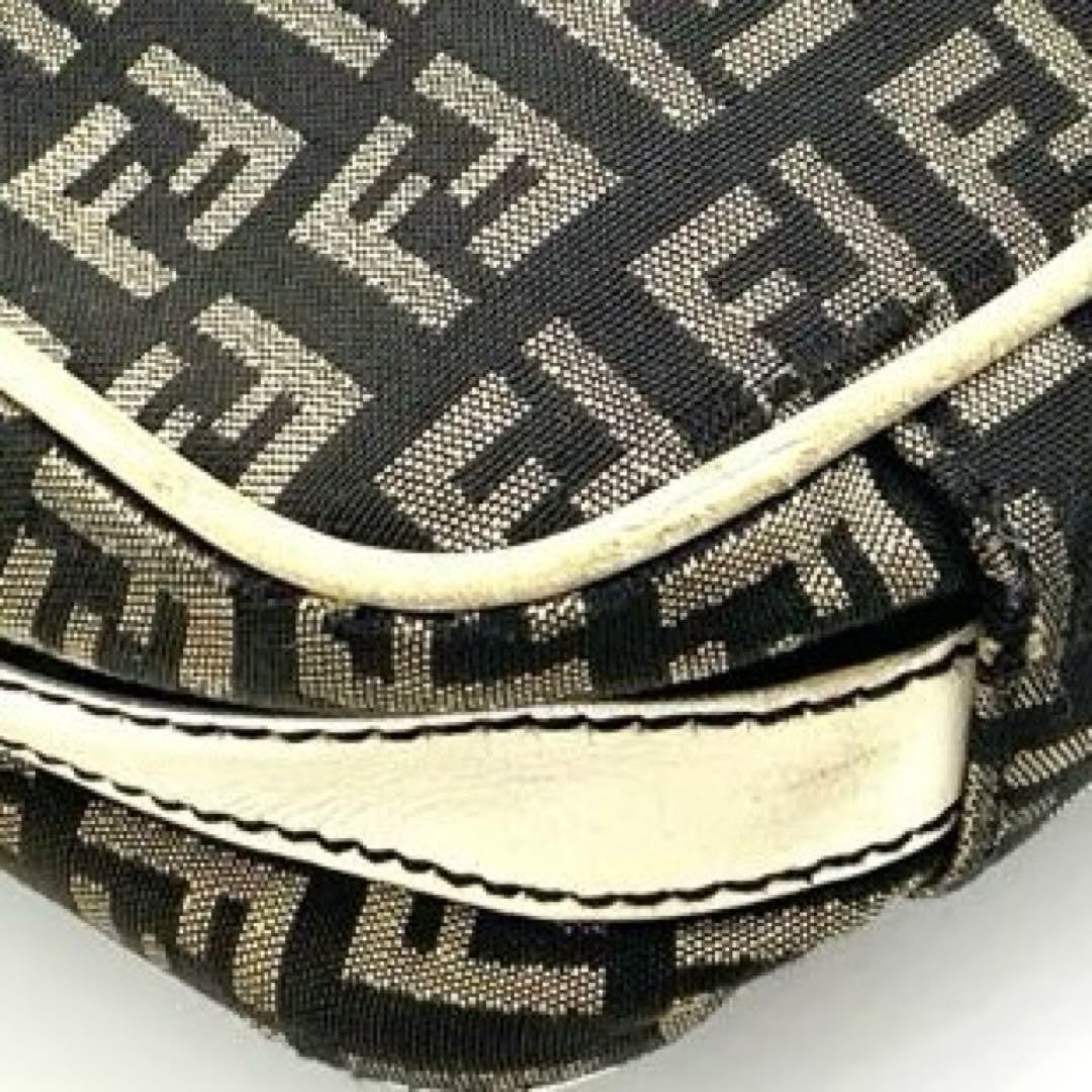 FENDI Shoulder Bag Purse FF Zucca Canvas Nylon Leather Brown Authentic