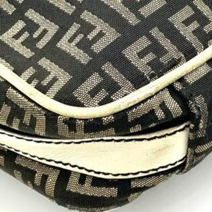 FENDI Shoulder Bag Purse FF Zucca Canvas Nylon Leather Brown Authentic