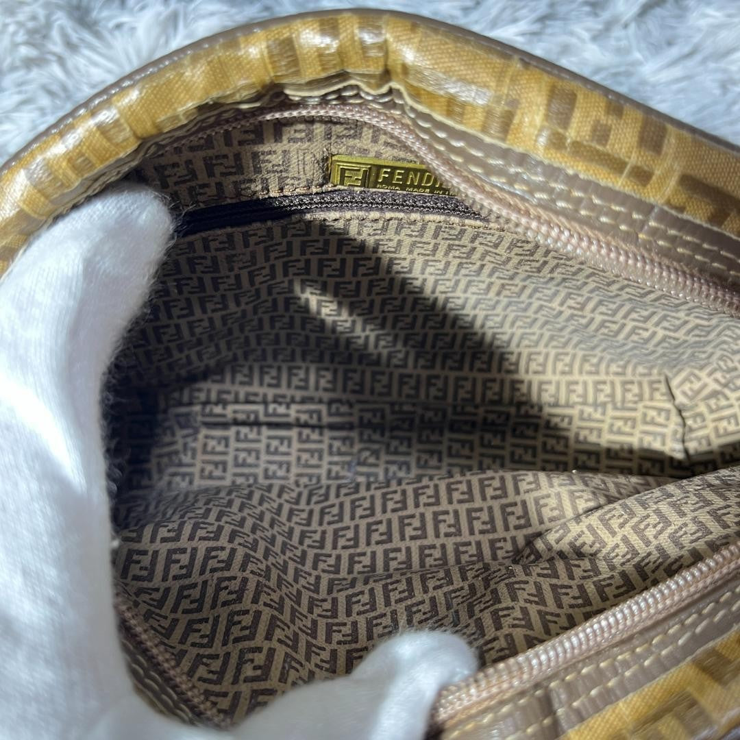 FENDI Shoulder Bag Purse FF Zucca PVC Brown Authentic