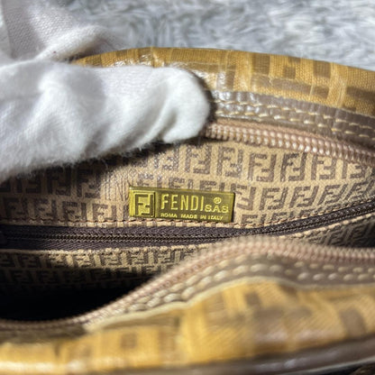 FENDI Shoulder Bag Purse FF Zucca PVC Brown Authentic