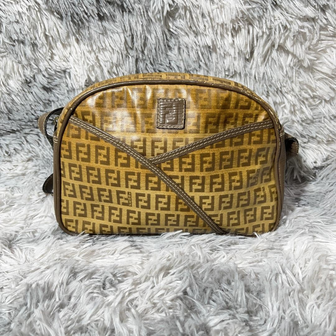 FENDI Shoulder Bag Purse FF Zucca PVC Brown Authentic