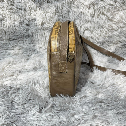 FENDI Shoulder Bag Purse FF Zucca PVC Brown Authentic