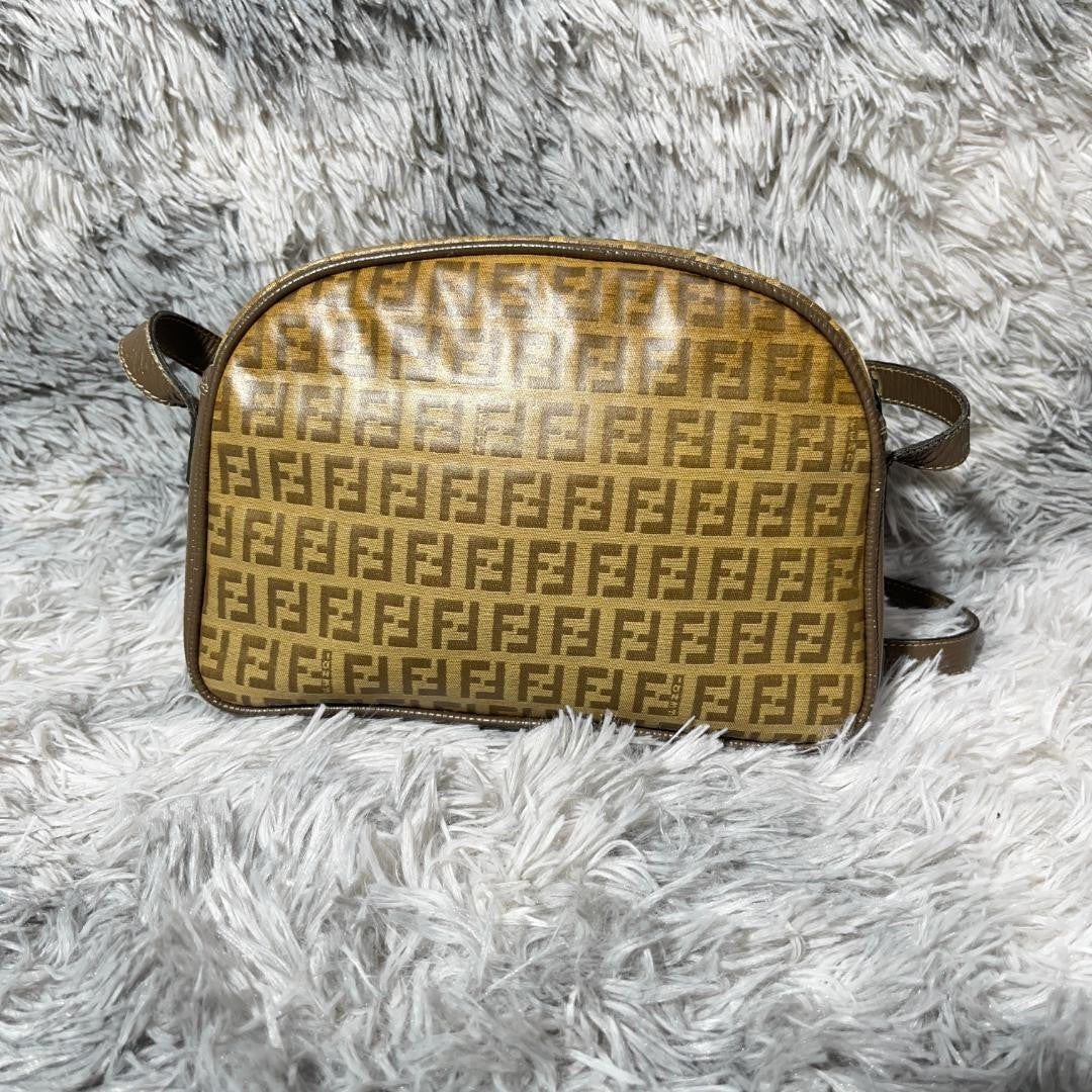 FENDI Shoulder Bag Purse FF Zucca PVC Brown Authentic