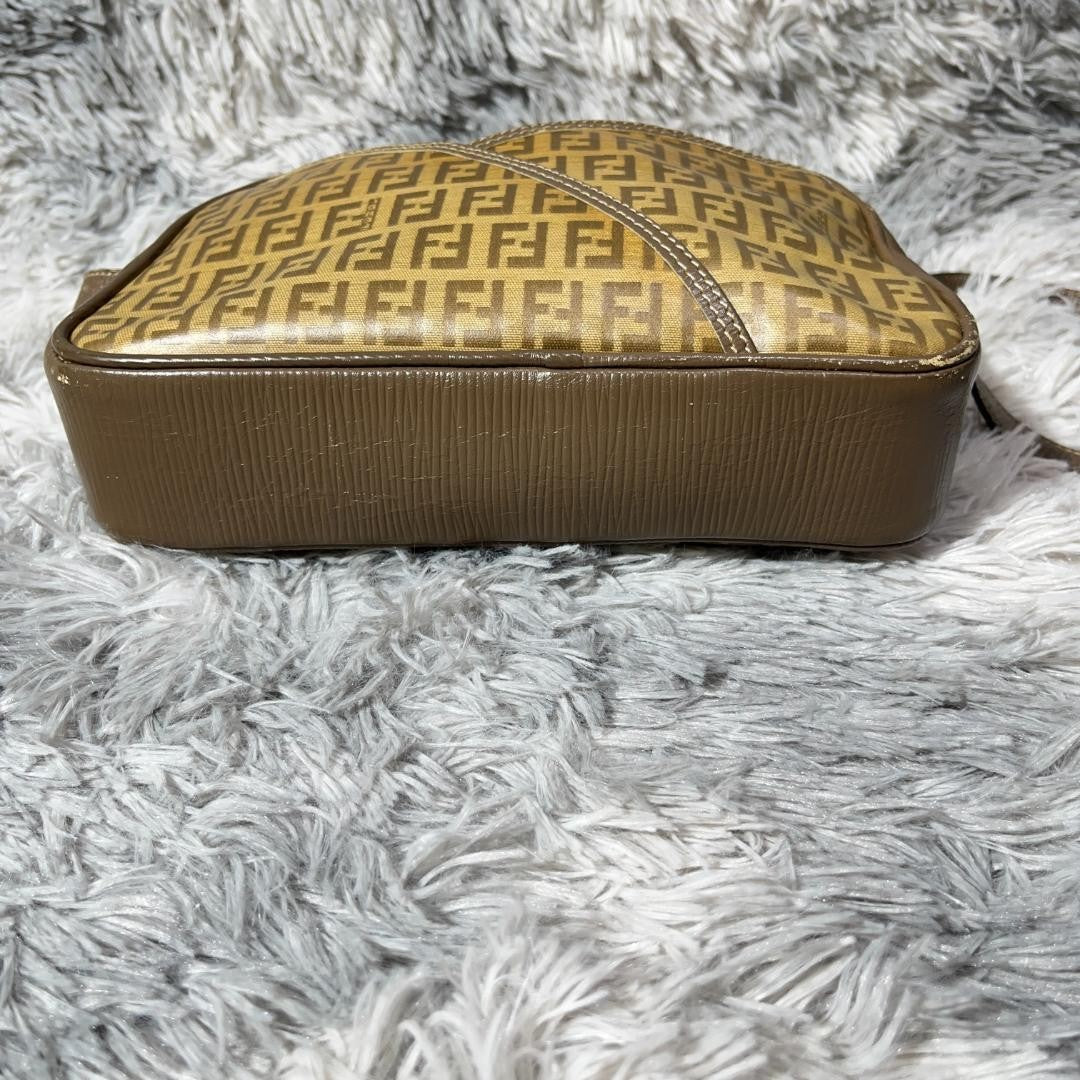 FENDI Shoulder Bag Purse FF Zucca PVC Brown Authentic
