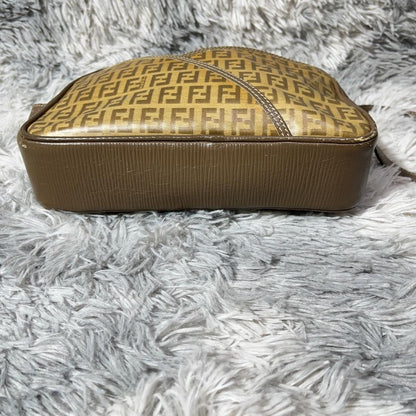 FENDI Shoulder Bag Purse FF Zucca PVC Brown Authentic