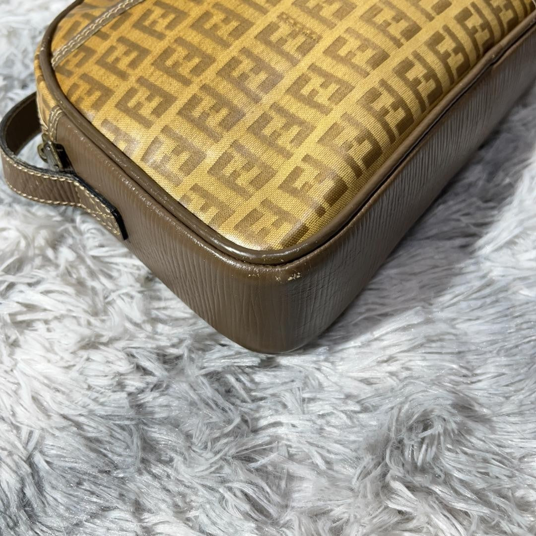 FENDI Shoulder Bag Purse FF Zucca PVC Brown Authentic