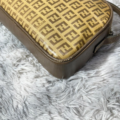 FENDI Shoulder Bag Purse FF Zucca PVC Brown Authentic