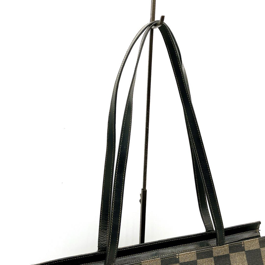 FENDI Hand Shoulder Bag Tote Purse FF Pecan Leather PVC Authentic