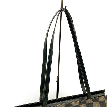FENDI Hand Shoulder Bag Tote Purse FF Pecan Leather PVC Authentic