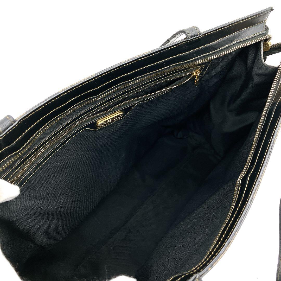 FENDI Hand Shoulder Bag Tote Purse FF Pecan Leather PVC Authentic