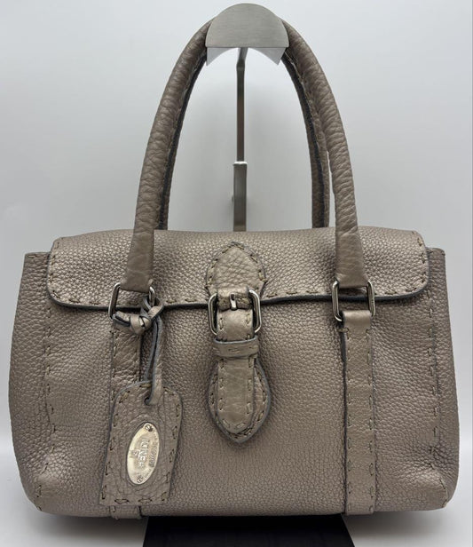 FENDI Hand Bag Tote Purse Selleria Leather Greige Authentic