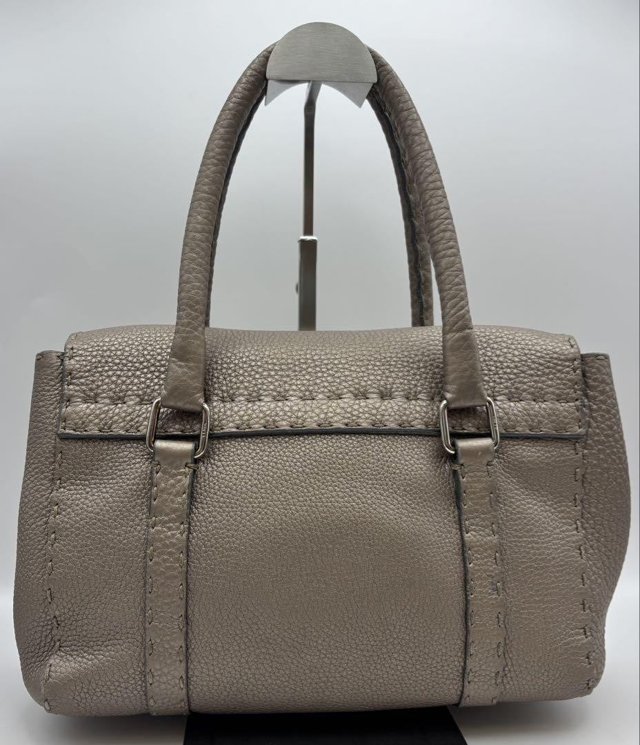 FENDI Hand Bag Tote Purse Selleria Leather Greige Authentic