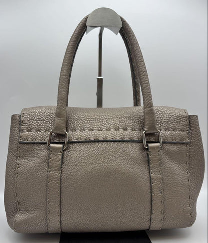 FENDI Hand Bag Tote Purse Selleria Leather Greige Authentic