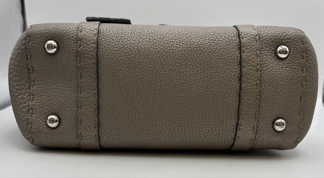 FENDI Hand Bag Tote Purse Selleria Leather Greige Authentic