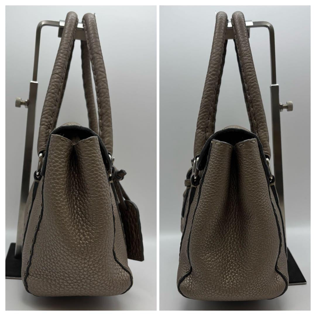 FENDI Hand Bag Tote Purse Selleria Leather Greige Authentic