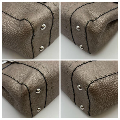 FENDI Hand Bag Tote Purse Selleria Leather Greige Authentic