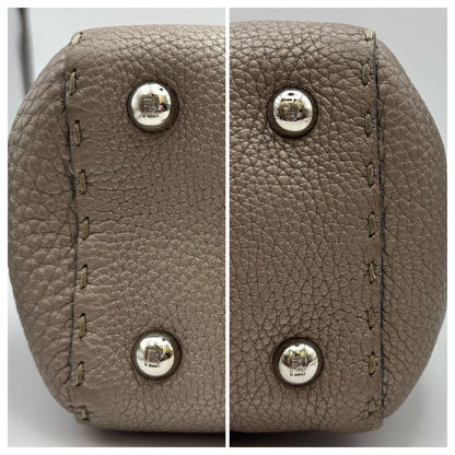 FENDI Hand Bag Tote Purse Selleria Leather Greige Authentic