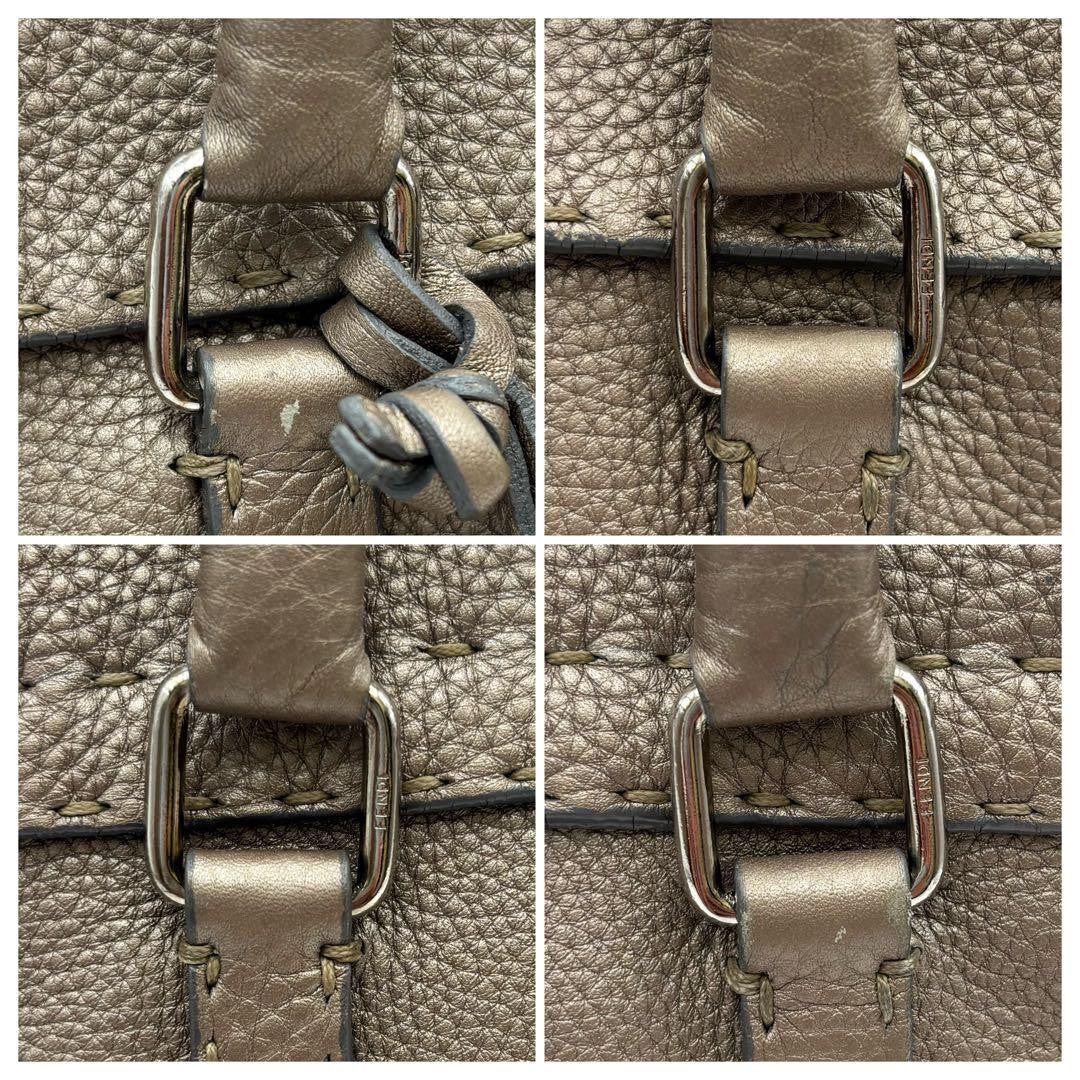 FENDI Hand Bag Tote Purse Selleria Leather Greige Authentic