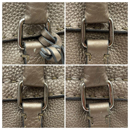 FENDI Hand Bag Tote Purse Selleria Leather Greige Authentic