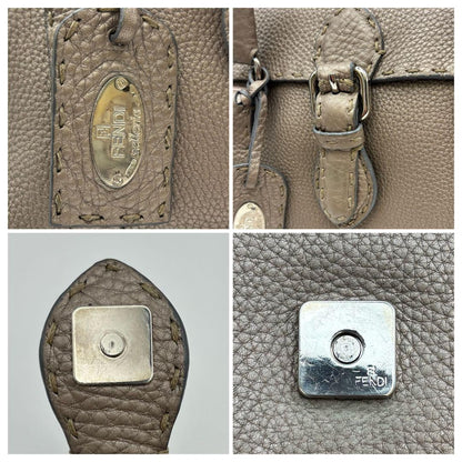 FENDI Hand Bag Tote Purse Selleria Leather Greige Authentic