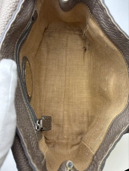 FENDI Hand Bag Tote Purse Selleria Leather Greige Authentic