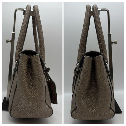 FENDI Hand Bag Tote Purse Selleria Leather Greige Authentic