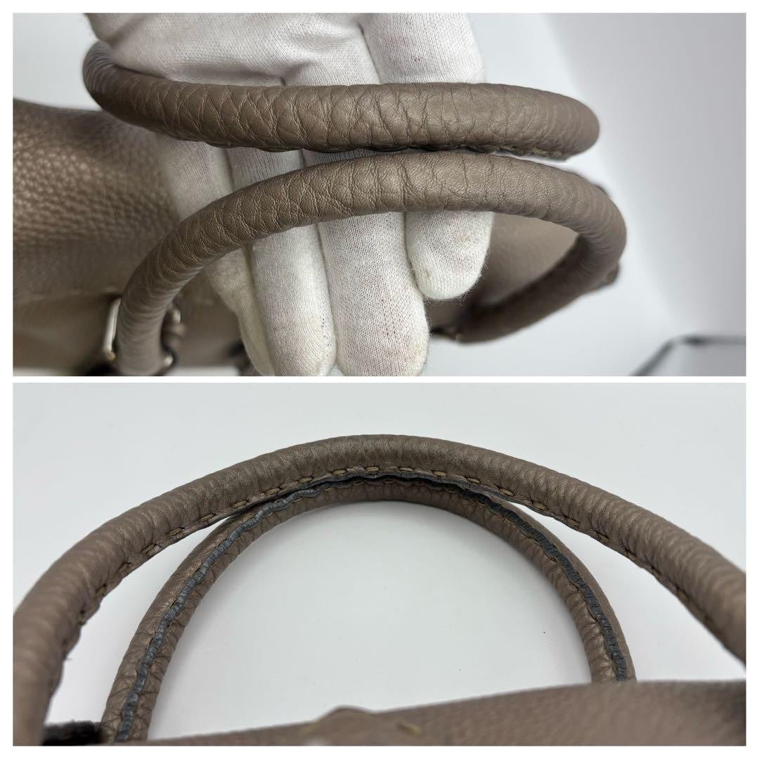 FENDI Hand Bag Tote Purse Selleria Leather Greige Authentic