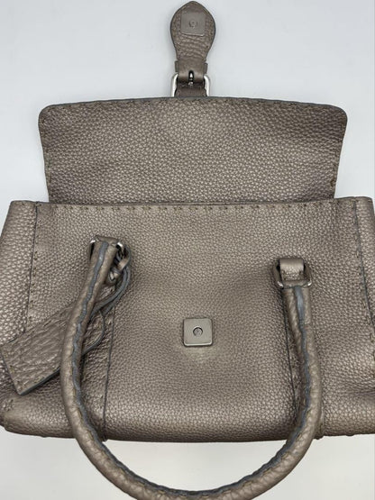 FENDI Hand Bag Tote Purse Selleria Leather Greige Authentic