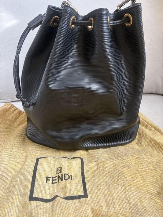 FENDI Shoulder Bag Purse FF Leather Black Authentic