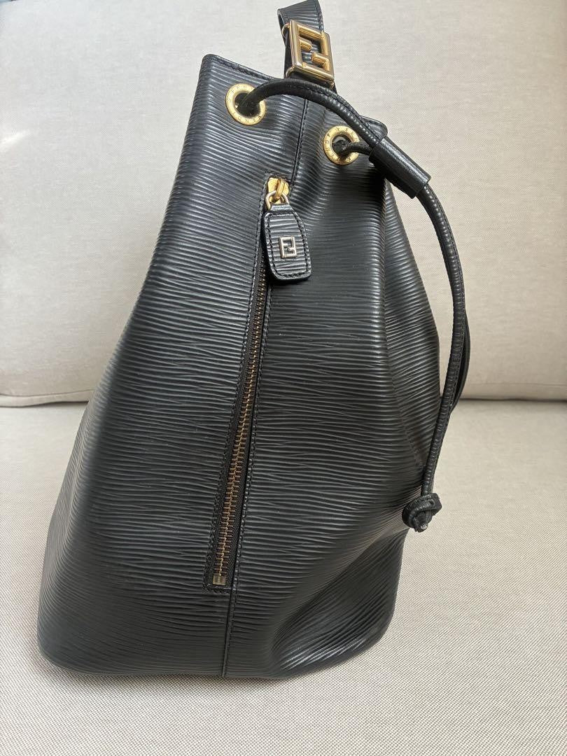 FENDI Shoulder Bag Purse FF Leather Black Authentic