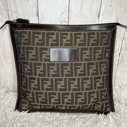 FENDI Clutch Bag Second Bag FF Zucca Nylon Canvas Leather Brown Authentic