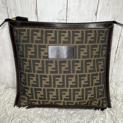 FENDI Clutch Bag Second Bag FF Zucca Nylon Canvas Leather Brown Authentic