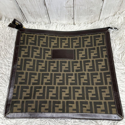 FENDI Clutch Bag Second Bag FF Zucca Nylon Canvas Leather Brown Authentic
