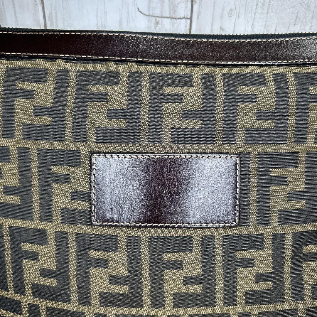 FENDI Clutch Bag Second Bag FF Zucca Nylon Canvas Leather Brown Authentic