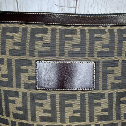FENDI Clutch Bag Second Bag FF Zucca Nylon Canvas Leather Brown Authentic