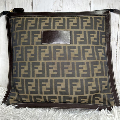 FENDI Clutch Bag Second Bag FF Zucca Nylon Canvas Leather Brown Authentic