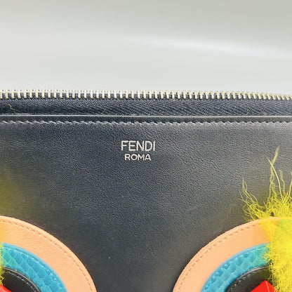 FENDI Clutch Bag Second Bag Monster Leather Black Authentic
