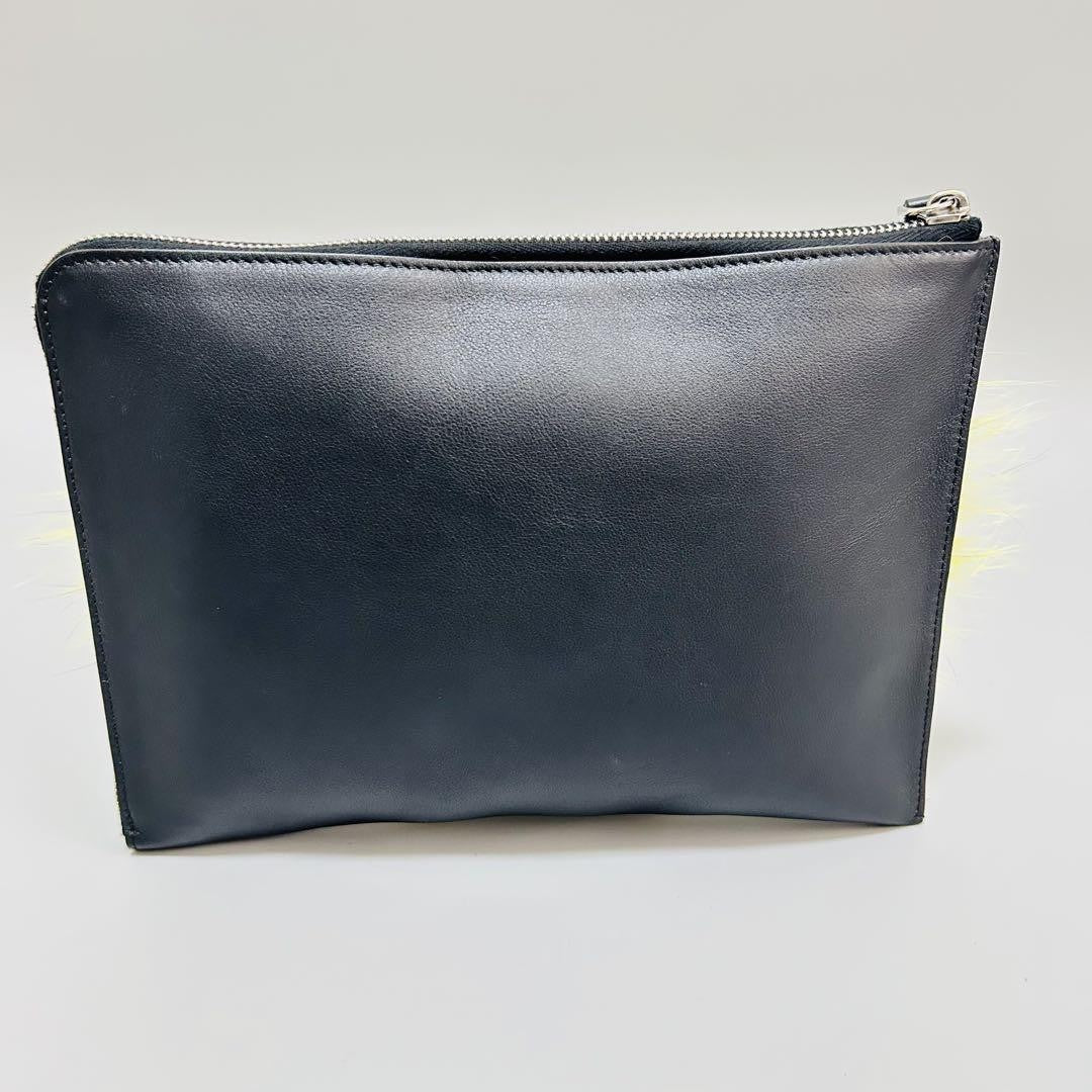 FENDI Clutch Bag Second Bag Monster Leather Black Authentic