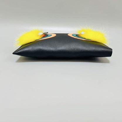 FENDI Clutch Bag Second Bag Monster Leather Black Authentic