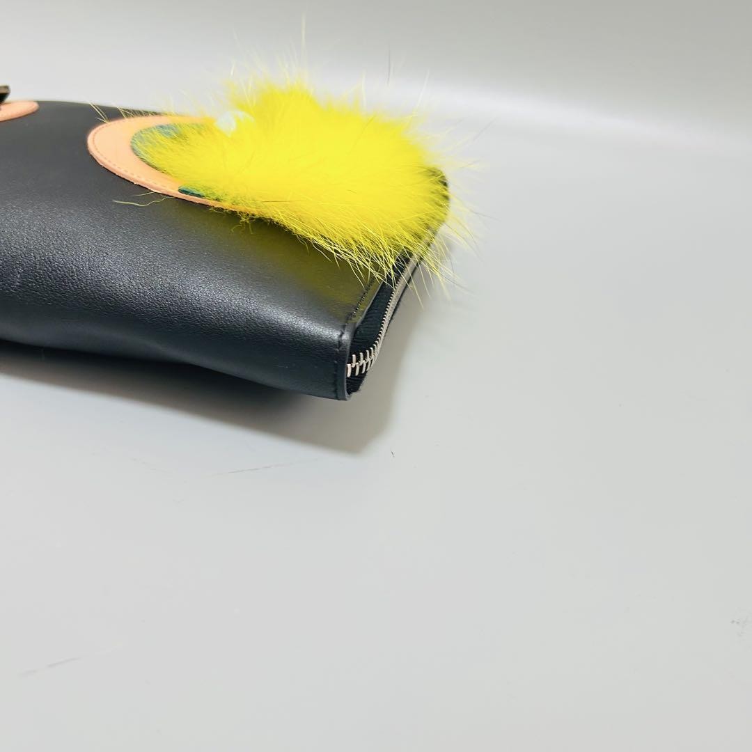 FENDI Clutch Bag Second Bag Monster Leather Black Authentic