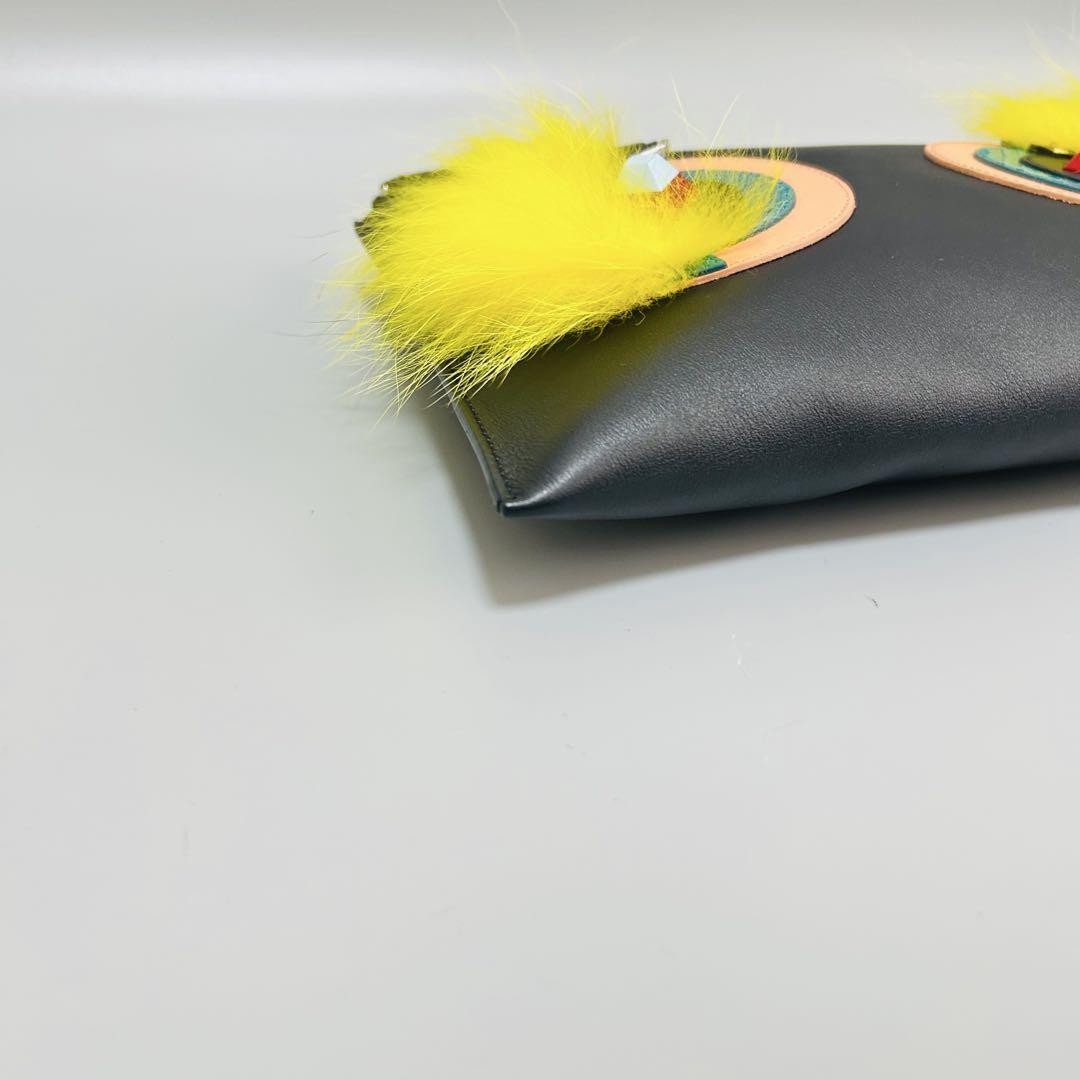 FENDI Clutch Bag Second Bag Monster Leather Black Authentic
