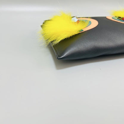 FENDI Clutch Bag Second Bag Monster Leather Black Authentic