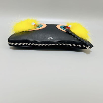 FENDI Clutch Bag Second Bag Monster Leather Black Authentic