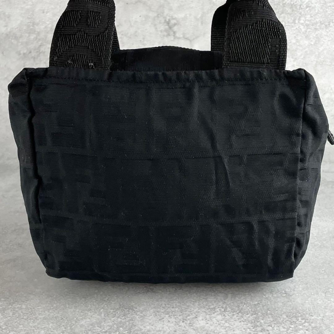 FENDI Hand Bag Tote Purse FF Zucca Nylon Leather Black Authentic