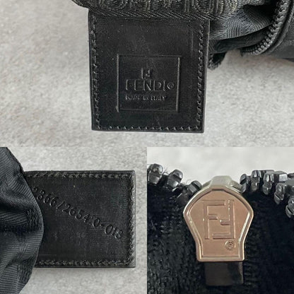 FENDI Hand Bag Tote Purse FF Zucca Nylon Leather Black Authentic
