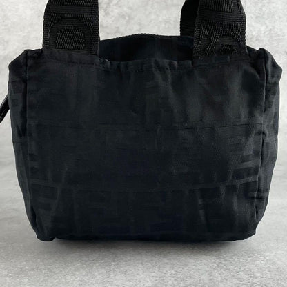 FENDI Hand Bag Tote Purse FF Zucca Nylon Leather Black Authentic